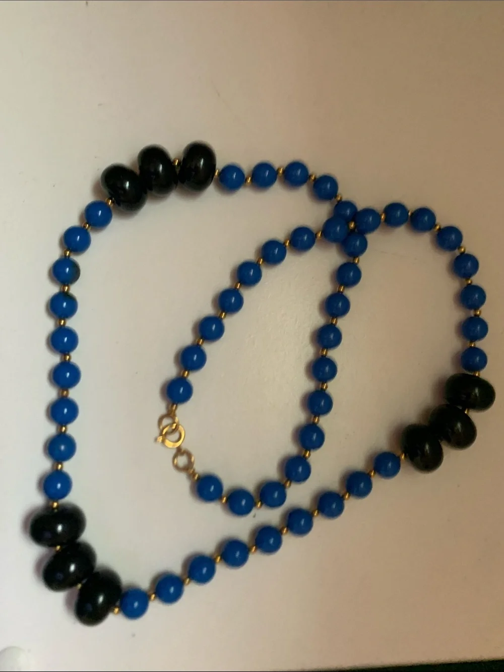 Hand Crafted Blue / Gold and Black Beaded Necklace